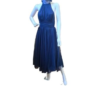 Sage And Paige Navy Halter Midi Chiffon Dress